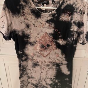 Affliction Women's Black and Gray Tie-Dye Tee